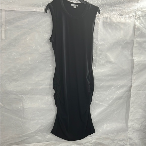 James Perse Black Ruched Sheath Midi Dress - Picture 1 of 3